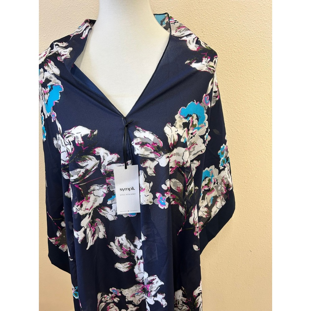 NWT $79 Sympli Whisper Shawl Floral Navy One Size Womens Classic Flowy New - Picture 2 of 5